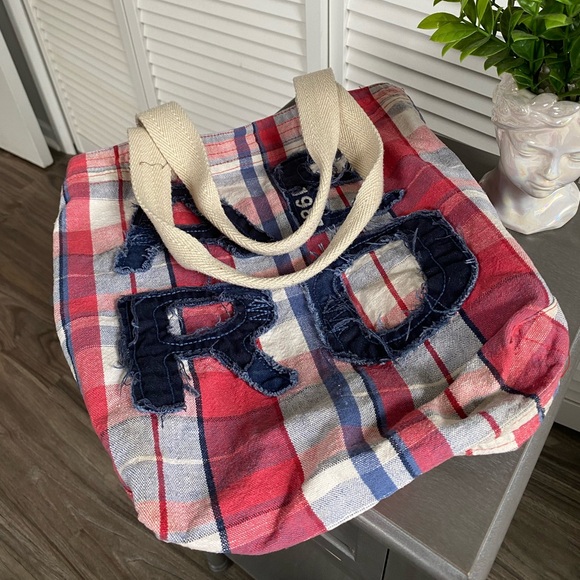 Y2K Aero Aeropostale Plaid Embroidered Canvas Tote Bag - Picture 5 of 7